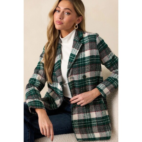 Aura Jackets & Blazers - Aura Green Tartan plaid double-breasted peacoat jacket Women's Small Preppy Chic
